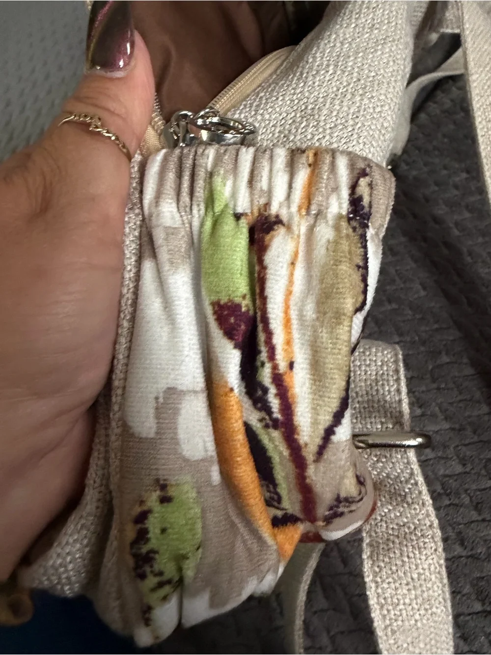 Beige Canvas Kids Backpack with Leaf & Acorn Accent